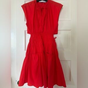Proenza Schouler White Label Red Smocked Sleeveless Sun Dress Size Small